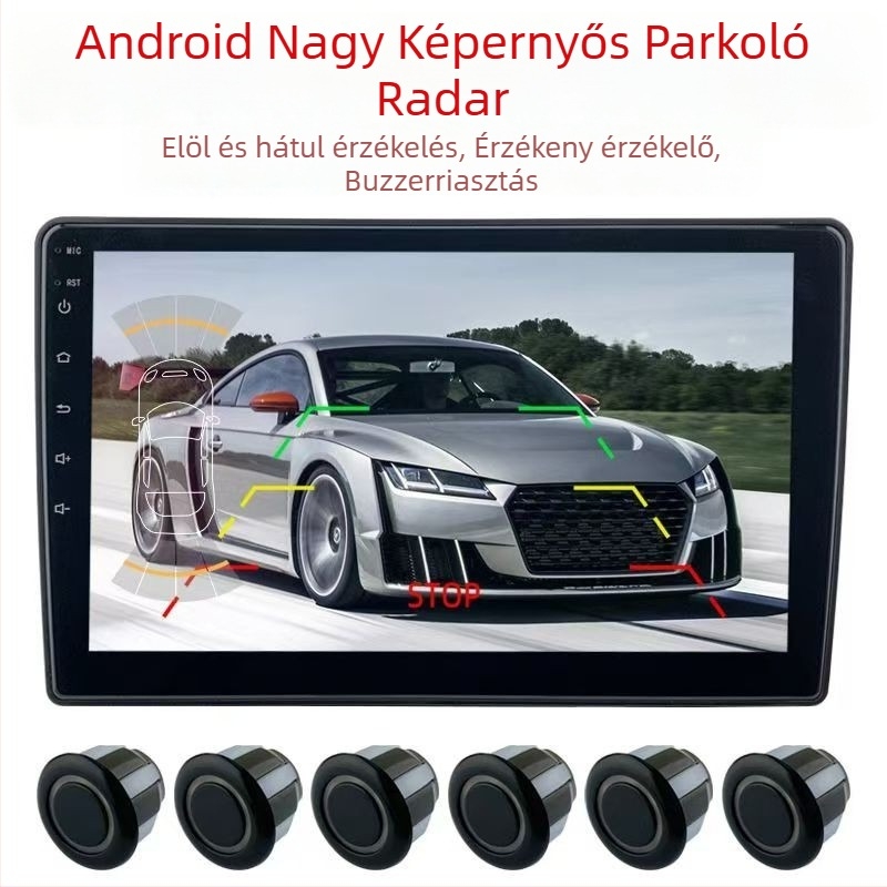 Android-alapú vizuális tolató radar autóhoz, 4/6/8 szenzor, 0,3–2 m érzékelési tartomány, 12 V tápegység, 2 W