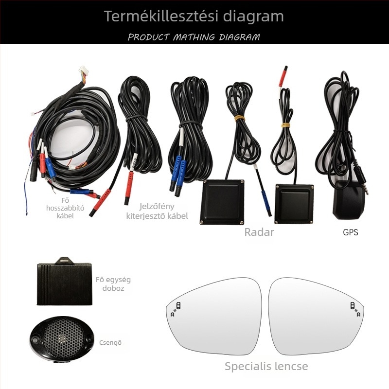 Autó holttér-monitorozó és sávváltási asszisztens rendszer kettőszínű LED-szalaggal GPS-BSD BSM
