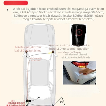 Holttérfigyelő rendszer sávváltási asszisztussal és radarriasztással, kompatibil a hátramenet tükrével — 2 szenzor, 12V, értesítés buzzerrel, hátrafelé radar