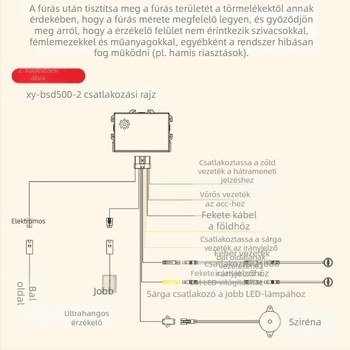 Holttérfigyelő rendszer sávváltási asszisztussal és radarriasztással, kompatibil a hátramenet tükrével — 2 szenzor, 12V, értesítés buzzerrel, hátrafelé radar