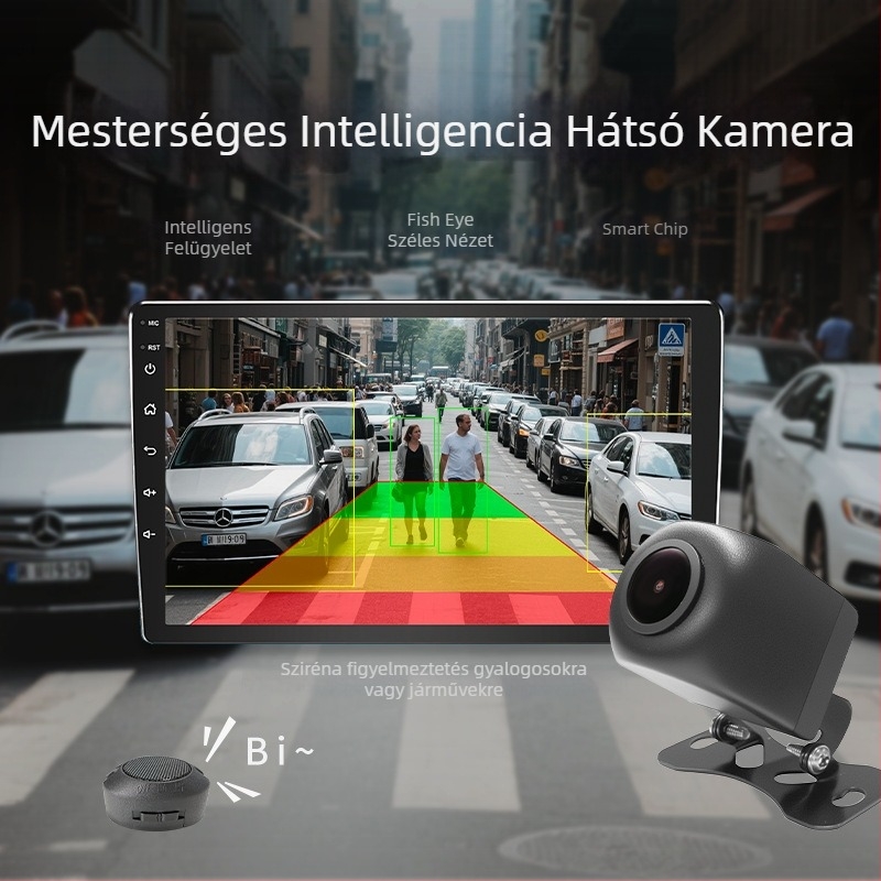 AI intelligens tolató kamera hangriasztással és radarral – 170° látószög, 1280x720 AHD, 12V, 270 g
