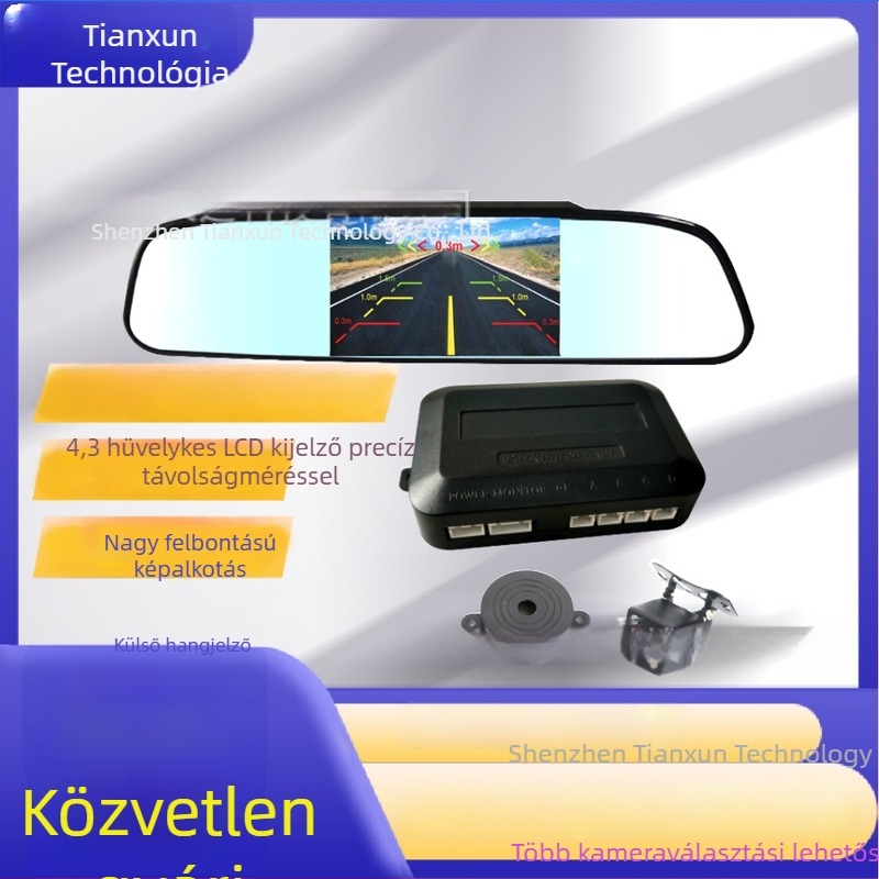 Autó hátsó nézet tükrével 4,3 hüvelykes HD kijelzővel és 4-szenzoros hátsó radarral, hangjelzéssel