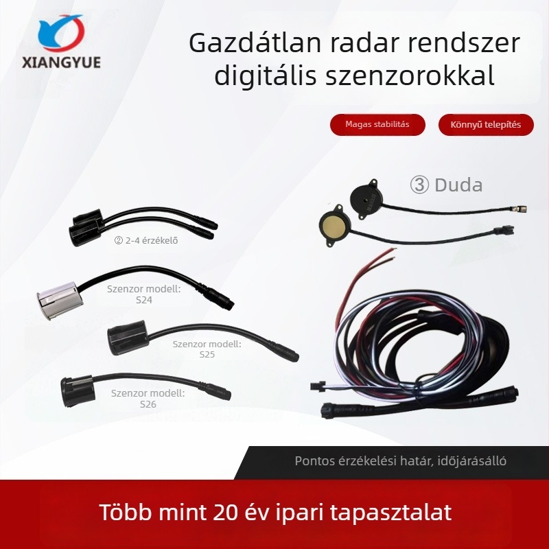 Autó holttérfigyelő rendszer ultrahangos radar szenzorokkal XY-S24 modell, 2 szenzor, detekciós tartomány 2 m, 12 V tápegység
