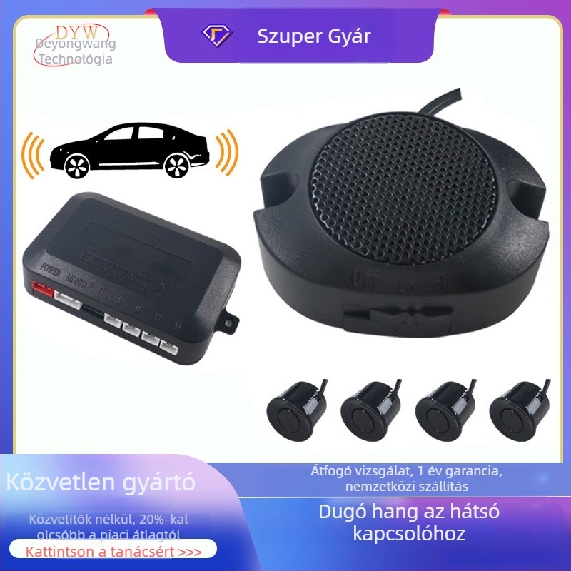 Hangalapú tolatóradar, modell A41K, 4 szenzor, detektálási táv 0,3–1,5 m, tápegység 12V 2W