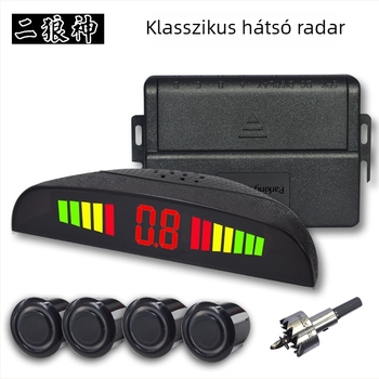 LED-kijelzős autóhátsó radar, 4 szenzorral, NY3016 modell, hangos vagy sípoló riasztás, 12V tápegység, 0.3-2.3 m érzékelési tartomány, magáncímke elérhető