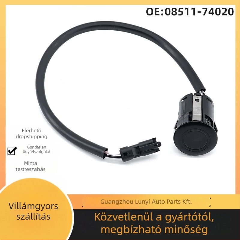 08511-74020 Hangos tolató radar Toyota autókhoz — Modellek: 08511-74020, 08511-74020-c0, 08511-74020-a0; Szenzorok: 4; Detektálási tartomány: 0.2–1.5 m; Feszültség: 12 V, Teljesítmény: 3 W