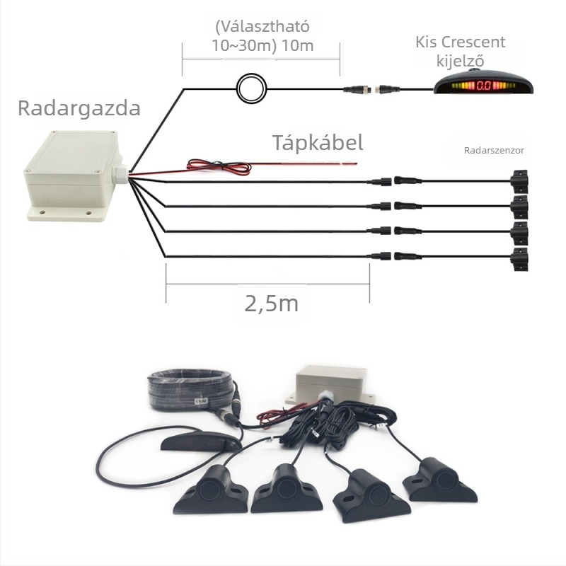 LED hátrameneti radar rendszer teherautókhoz, 24V, 4 érzékelő, 7 hüvelykes HD kijelző, modell PZ316, detekciós tartomány 3 m