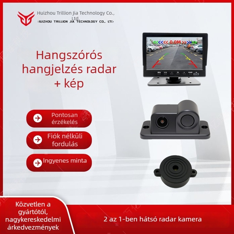 12V-os 2-in-1 hátsó radar és kamera egység, modell W-017, teljesítmény 2W, érzékelési tartomány 2 m, hangriasztás