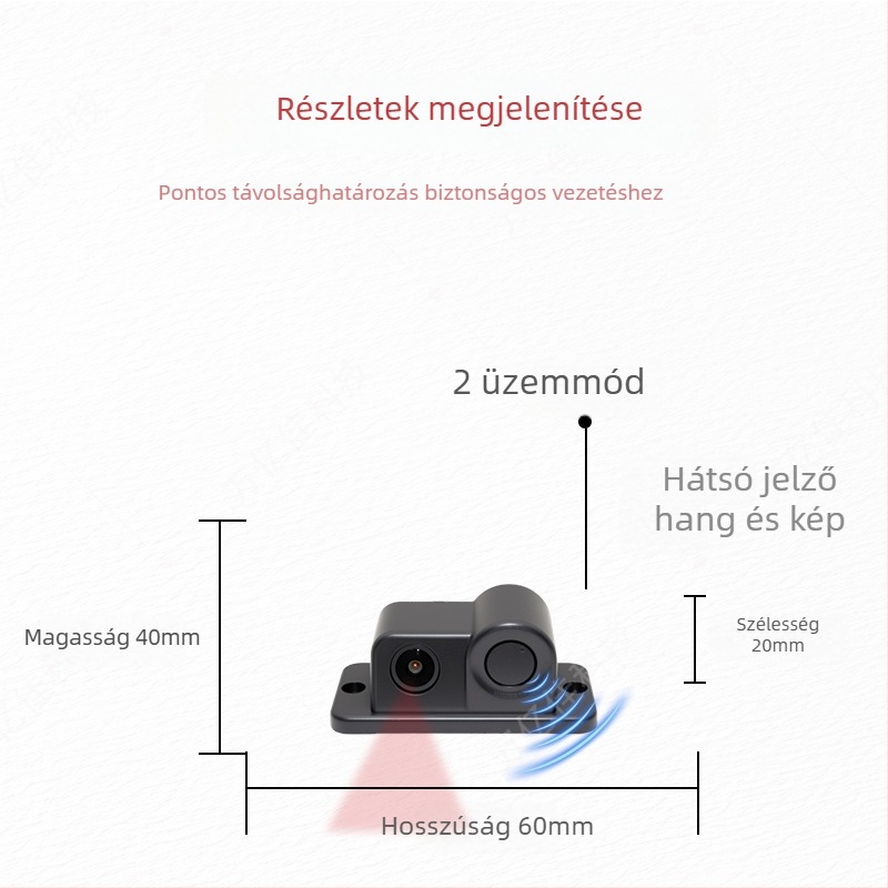 12V-os 2-in-1 hátsó radar és kamera egység, modell W-017, teljesítmény 2W, érzékelési tartomány 2 m, hangriasztás