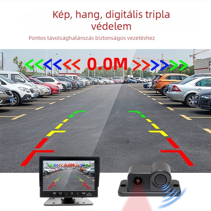 12V-os 2-in-1 hátsó radar és kamera egység, modell W-017, teljesítmény 2W, érzékelési tartomány 2 m, hangriasztás