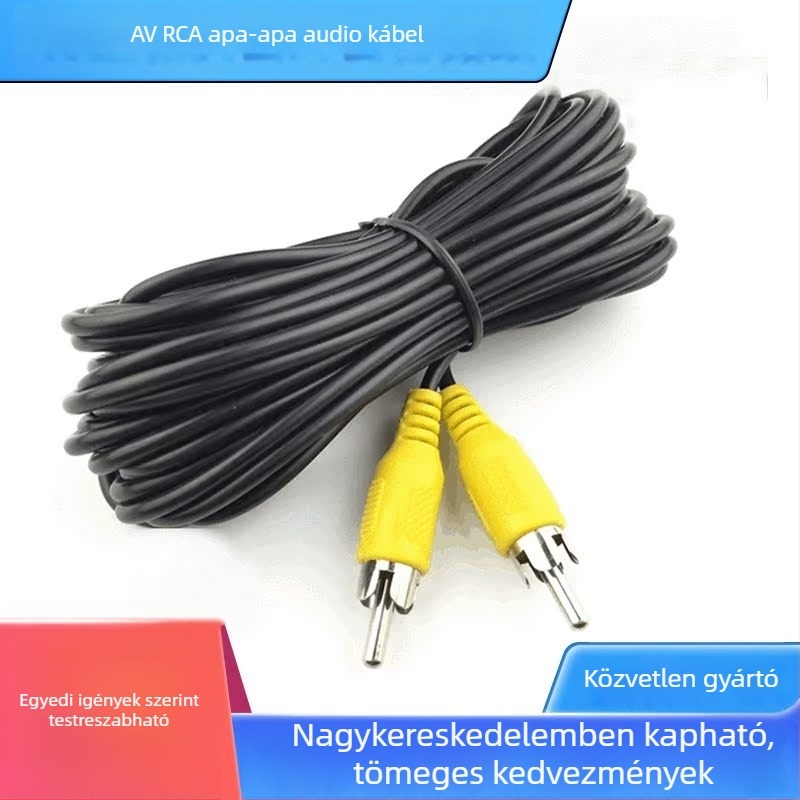 AV RCA audio–video kábel, férfi–férfi, autóhoz való videó kiegészítő kábel, RCA hátsó radar kábel