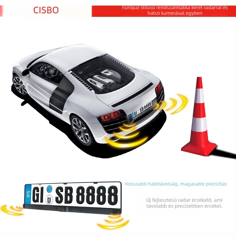 Hangos hátsó radar; Hátsó nézet videó egybe rendszer; Univerzális modellekhez kompatibilis; Tápellátás 12V; Detektálási tartomány 0–2 m
