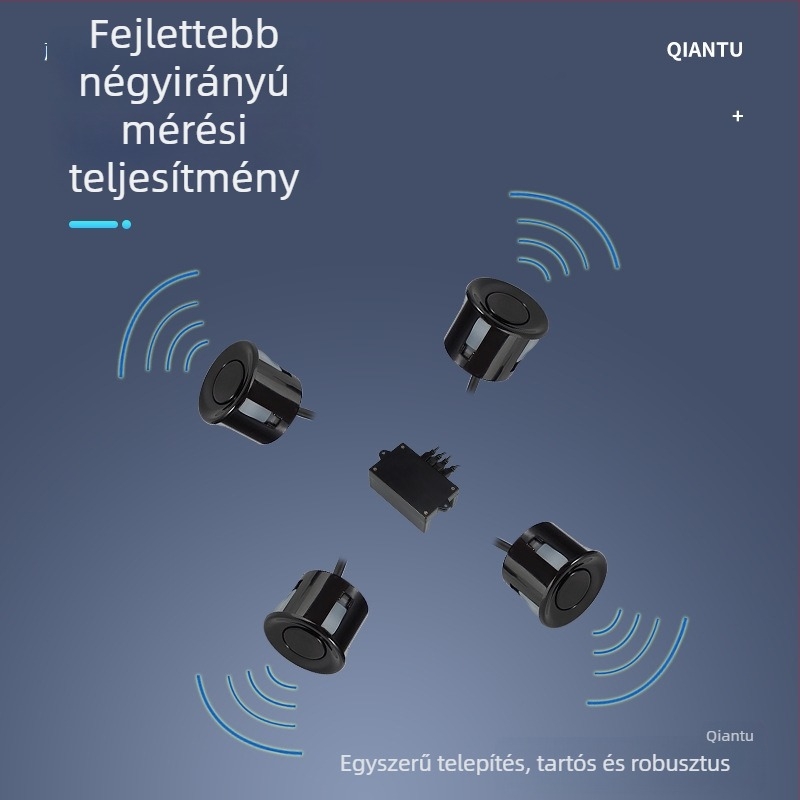 Ultrahangos távolságmérő szenzor, négymodulos kivitel, többirányú akadályészlelés és tolató radar robotautókhoz, méretek 88x50x32 mm