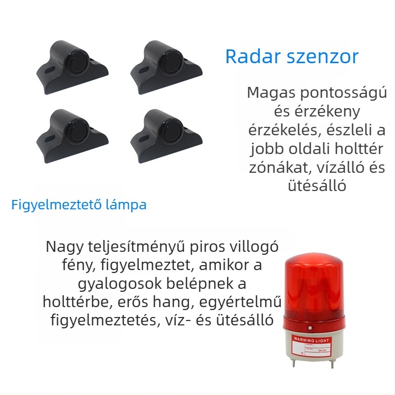 Jobb oldali vizuális hátsó radar, modell PZ316-B, 4 érzékelő, detektálási tartomány 2,5 m, 24V tápegység