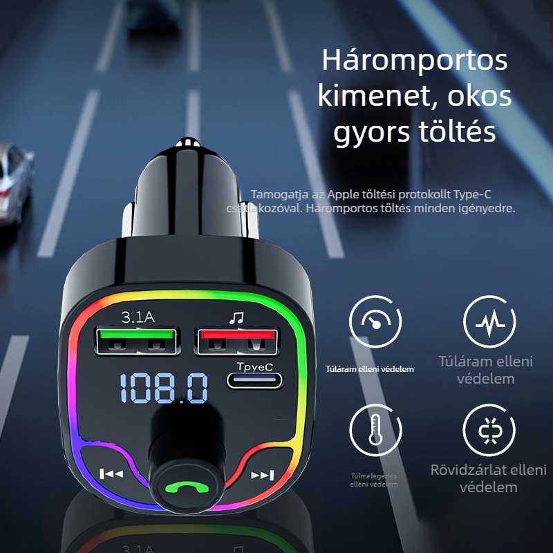 X29 Autós Bluetooth FM Adó – Hands-free, FM továbbítás, 12–24V tápegység, Monokróm kijelző