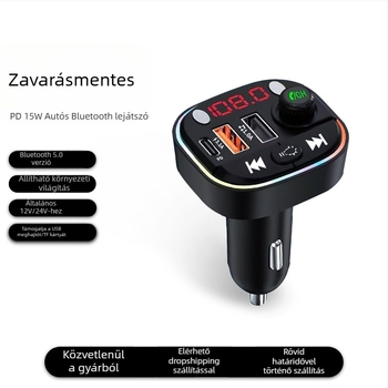 T13 autós töltő Bluetoothos lejátszással és Hands-free funkcióval, PD gyors töltés, 12-24V, USB/TF/FM
