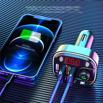 T13 autós töltő Bluetoothos lejátszással és Hands-free funkcióval, PD gyors töltés, 12-24V, USB/TF/FM