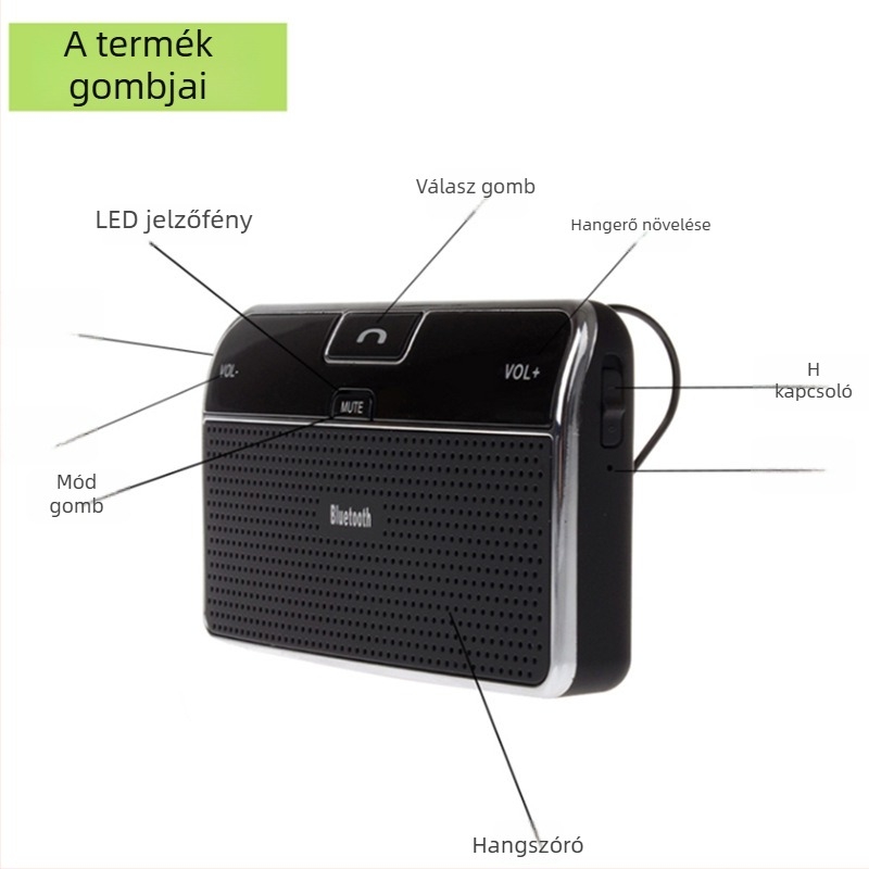 LD168 Bluetooth autós kihangosító, napellenzőre szerelhető, vezeték nélküli, 3.7V bemenet, minden telefonhoz kompatibilis