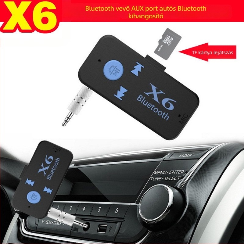 BTX6 Bluetooth autóadapter AUX hanghoz, TF-kártyával és 3,5 mm-es Bluetooth vevővel
