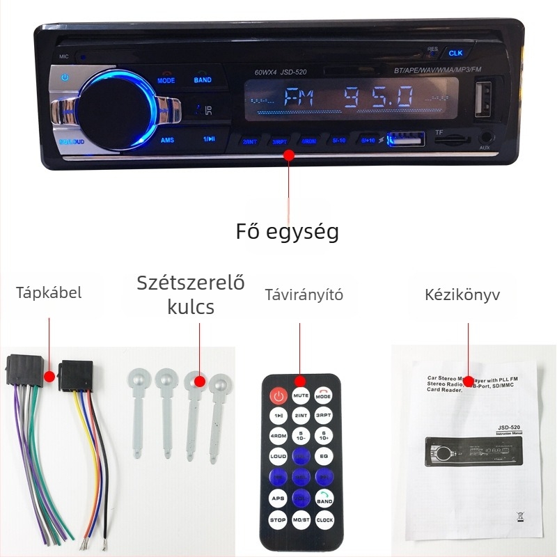 520 Bluetooth autós MP3 lejátszó USB/TF-kártya bemenettel, rádióval és hands-free hívásokkal