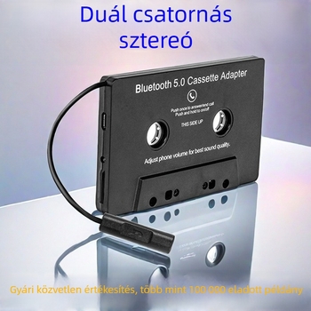 Autó Bluetooth kazetta konverter – MP3, Hands-Free Bluetooth, 8 órás lejátszás, 5V tápegység, ABS
