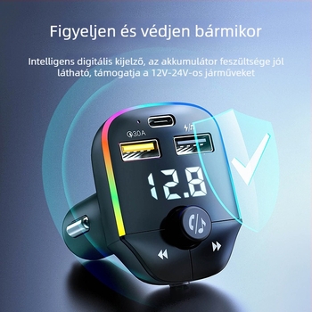 A9 autó Bluetooth MP3 lejátszó színes LED-fénnyel, többfunkciós Bluetooth kihangosító, FM transmitter és autós töltő