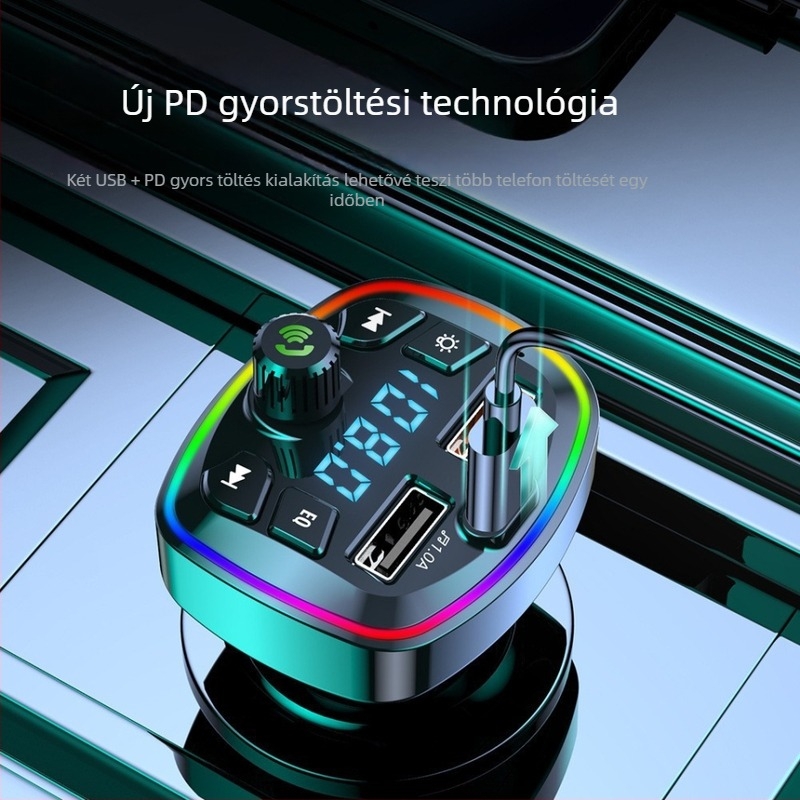 Autó Bluetooth MP3 lejátszó FM átjátszóval, Hands-Free, PD20W gyorstöltés, DC bemenet 12-24-30V, Monokróm kijelző