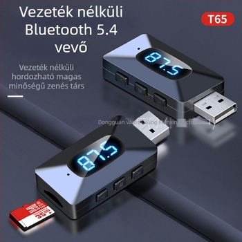 Autó Bluetooth vevő 5.4, audio adapter MF transmitter — USB felület, Plug‑and‑Play, 10 m hatótáv, 100 Mbps