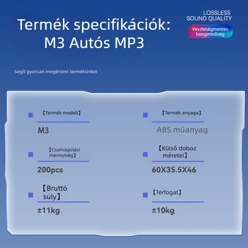 Autó Bluetooth MP3 lejátszó USB-vel, FM rádió, 12–24V tápellátás, modell M3
