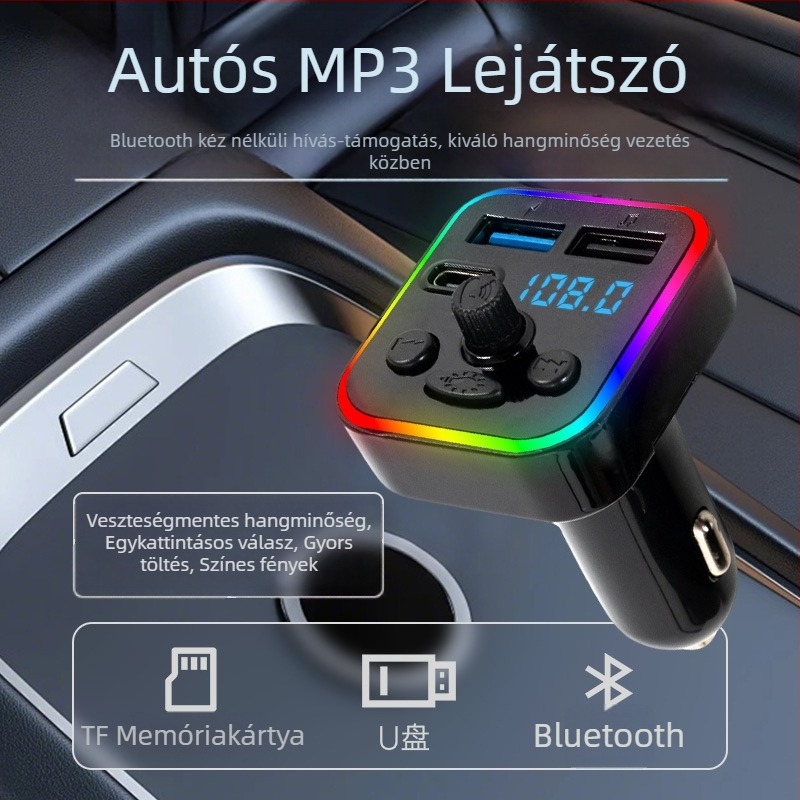 Autó Bluetooth MP3 lejátszó USB-vel, FM rádió, 12–24V tápellátás, modell M3