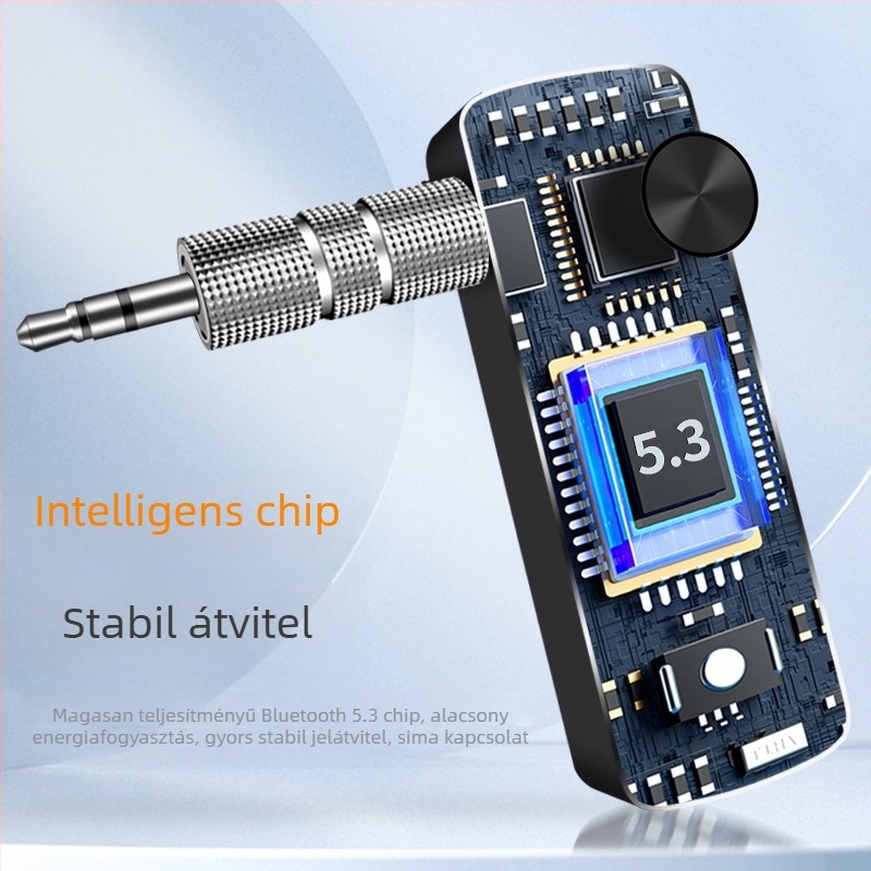 Autóba szánt vezeték nélküli Bluetooth vevő- és adó – 3,5 mm AUX, Bluetooth 5.3, 10 m hatótávolság, 100 Mbps, két eszközre képes adó
