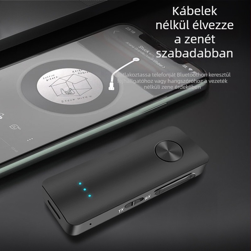 Autóba szánt vezeték nélküli Bluetooth vevő- és adó – 3,5 mm AUX, Bluetooth 5.3, 10 m hatótávolság, 100 Mbps, két eszközre képes adó