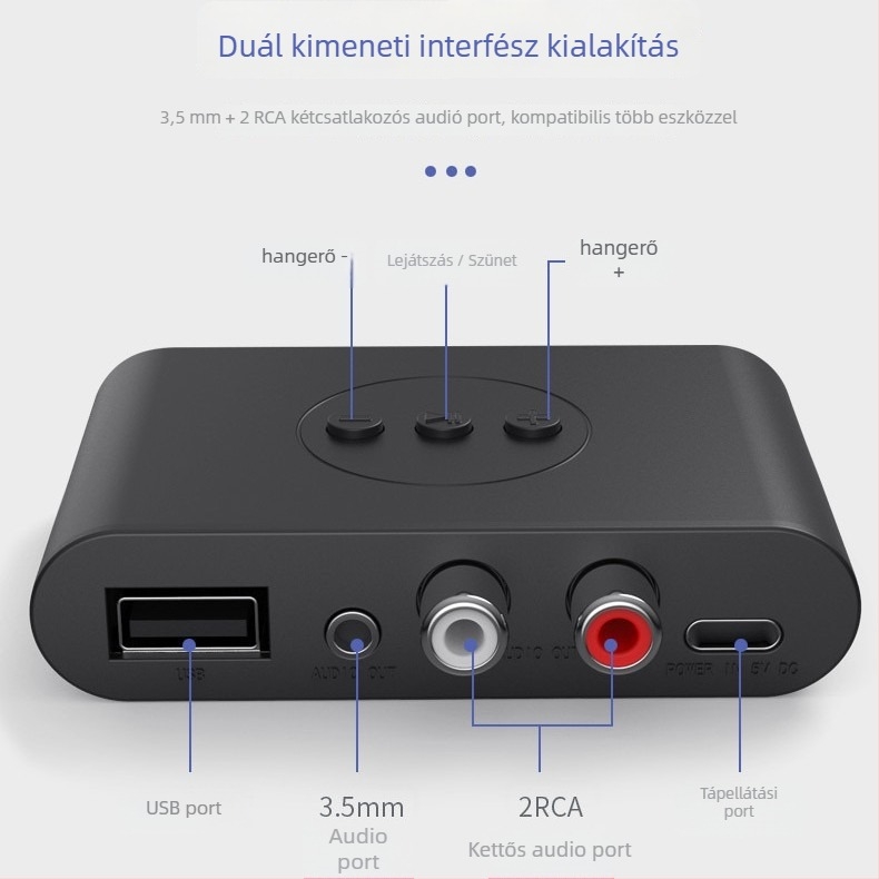 NFC Bluetooth autóhifi vevő, 3,5 mm AUX és USB zenelejátszáshoz, modell B21, Bluetooth 5.3