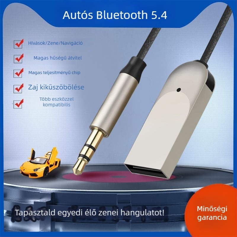 Autóba Bluetooth vevő BT1160 3,5 mm-es audio interfésszel, Plug-and-Play, Bluetooth 5.4, 10 m hatótávolság, külső tápegység nélkül