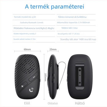 Autó Bluetooth audio-vevő P30 (Bluetooth 5.0, Mikro interfész, Plug and Play, 100 Mbps, 0–10 m hatótávolság)