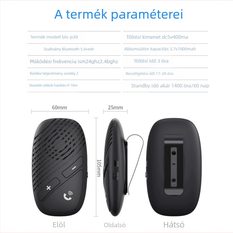 Autó Bluetooth audio-vevő P30 (Bluetooth 5.0, Mikro interfész, Plug and Play, 100 Mbps, 0–10 m hatótávolság)