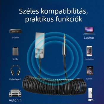 Autó Bluetooth audio vevőadapter, 3,5 mm AUX/USB felület, Bluetooth 5.0, Plug & Play, külső tápegítés nélkül, 2,4 GHz, hatótáv akár 10 m