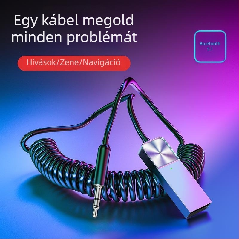 Autó Bluetooth audio vevőadapter, 3,5 mm AUX/USB felület, Bluetooth 5.0, Plug & Play, külső tápegítés nélkül, 2,4 GHz, hatótáv akár 10 m