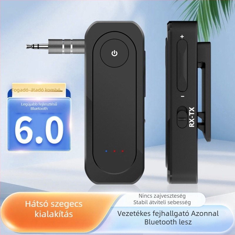 Autó Bluetooth vevő‑adó 3,5 mm AUX-szal, Hands-free beszélgetés, kettős átviteli mód, Plug‑and‑Play, Bluetooth 6.0