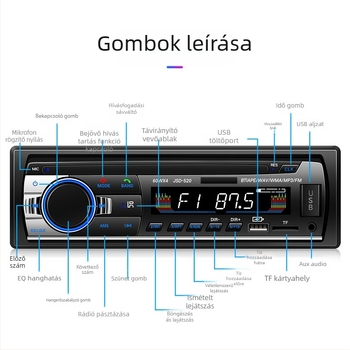 Intelligens hangutasítású autós MP3 lejátszó Bluetooth-tal, kártyahely és autórádió