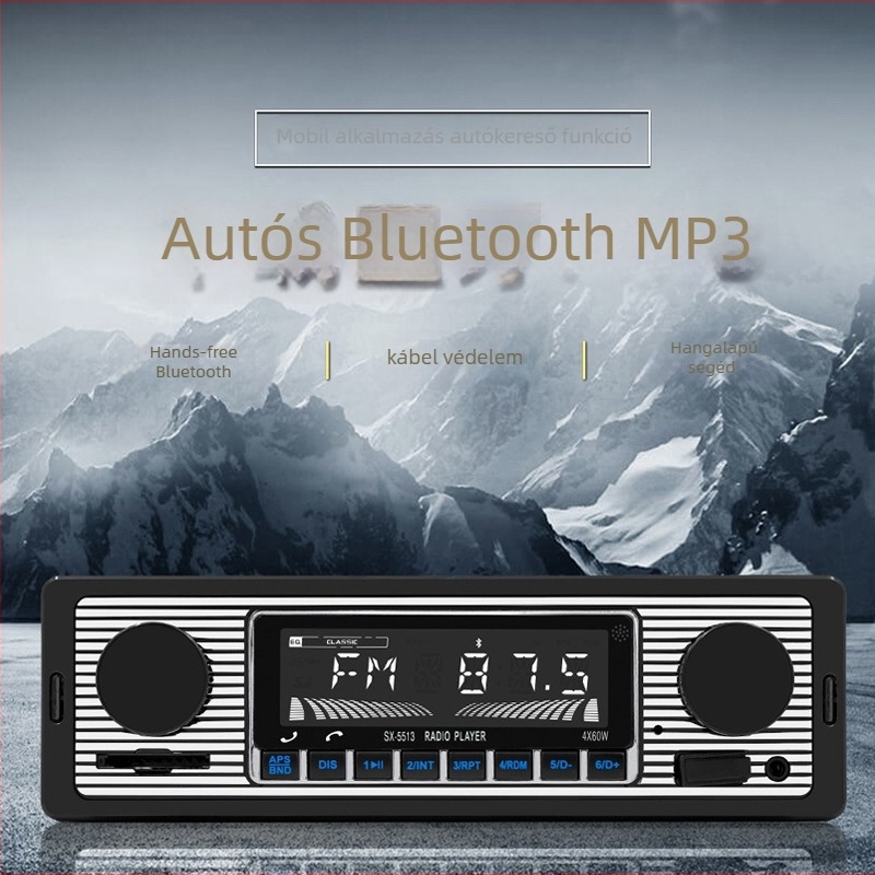 Autós MP3 lejátszó, 12V tápegységgel, OLED kijelző, FM rádió, USB/TF MP3 lejátszás, 128MB tárhely