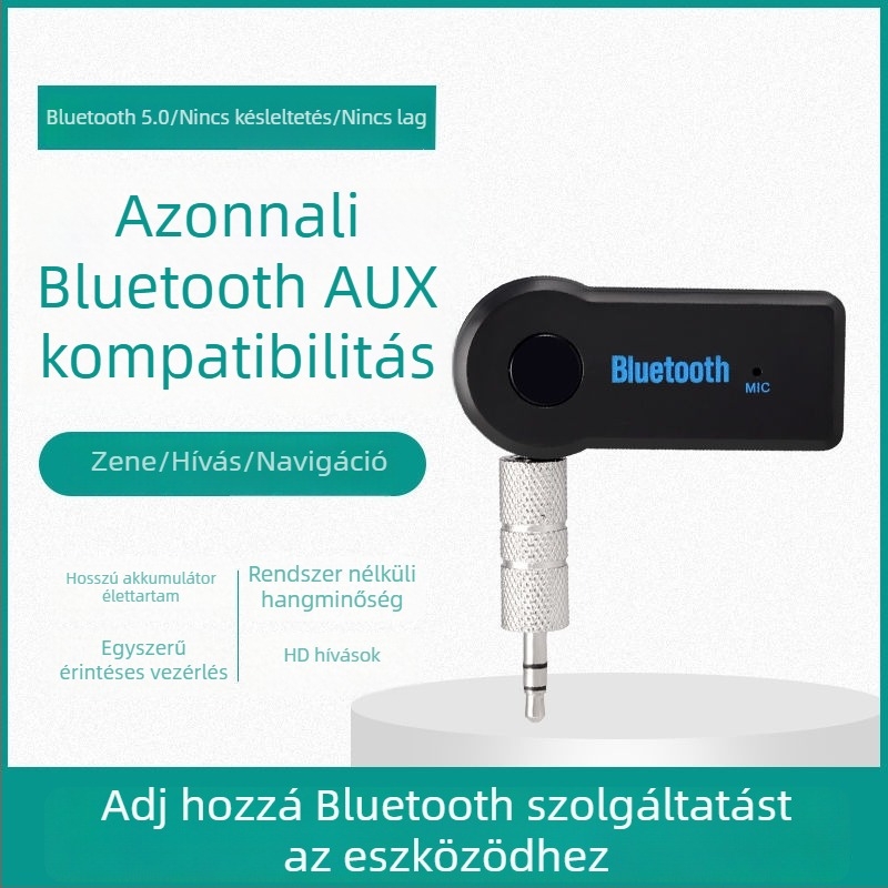 Autó Bluetooth vevő, Bluetooth 5.0, 3,5 mm AUX bemenet, Plug-and-Play, modell 201