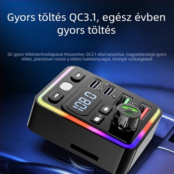 Autó Bluetooth FM transmitter M32 digitális kijelzővel, USB töltő, 12-24V tápegység