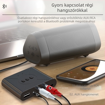 Autó Bluetooth zenevevő USB lejátszással, BT 5.3, AUX/RCA/USB interfészek, plug-and-play, külső tápellátás 5V