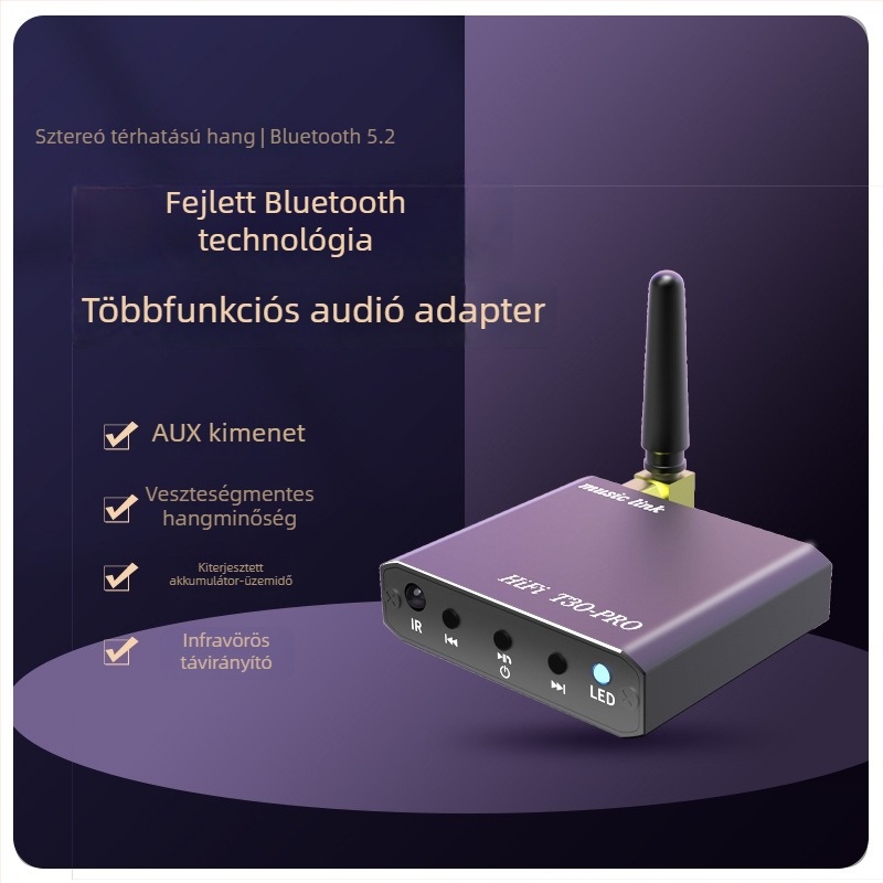Autó Bluetooth-vevő és többfunkciós adapter - USB-meghajtóról zene lejátszás, kihangosítás, Plug-and-Play, külső táp nélkül, BT 5.1, 3,5 mm/USB interfész, 30 m hatótávolság, modell T30