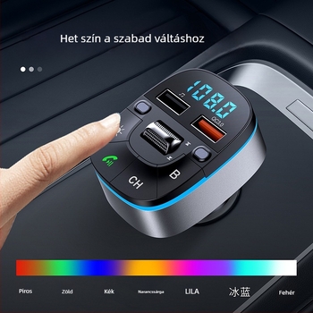Autó Bluetooth MP3 lejátszó FM adóval, kristálytiszta beszélgetések, modell T75, QC3.0 gyorstöltés, 12-24V tápegység, 1,1 hüvelykes mono kijelző