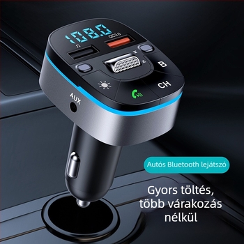 Autó Bluetooth MP3 lejátszó FM adóval, kristálytiszta beszélgetések, modell T75, QC3.0 gyorstöltés, 12-24V tápegység, 1,1 hüvelykes mono kijelző
