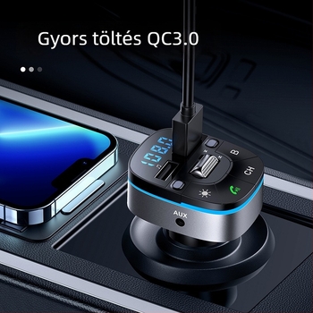 Autó Bluetooth MP3 lejátszó FM adóval, kristálytiszta beszélgetések, modell T75, QC3.0 gyorstöltés, 12-24V tápegység, 1,1 hüvelykes mono kijelző