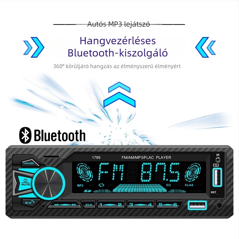 Autós MP3 lejátszó FM rádióval, kettős Bluetooth és USB, 12V, 128MB tárhely