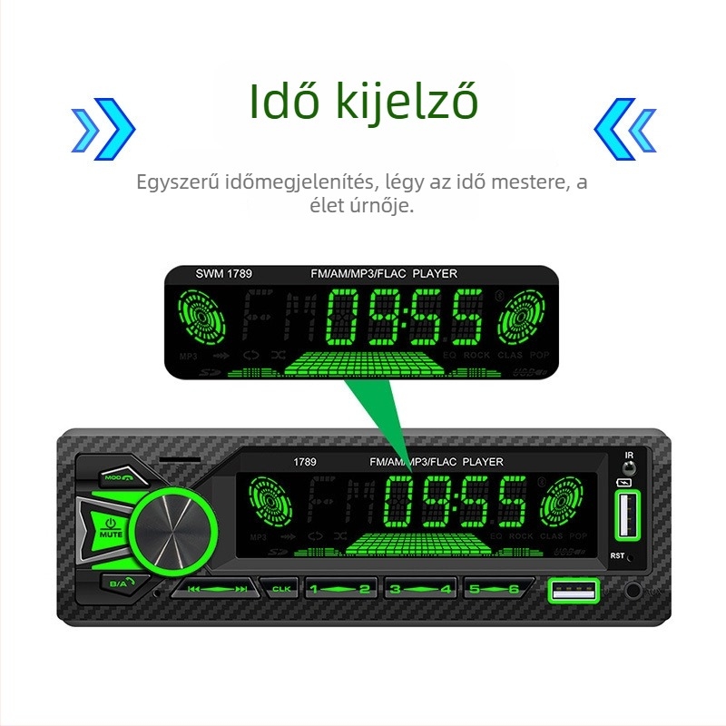 Autós MP3 lejátszó FM rádióval, kettős Bluetooth és USB, 12V, 128MB tárhely